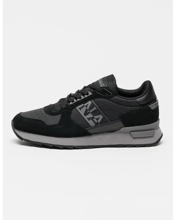 Pantofi sport low-cut cu logo si garnituri de piele intoarsa, Negru/Gri