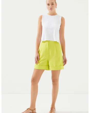 Pantaloni scurti cu croiala ampla si talie inalta, Verde lime