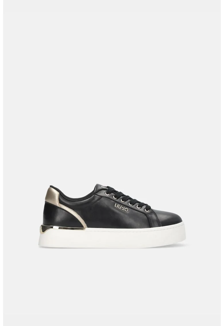 Pantofi sport de piele cu detalii metalice, Auriu/Negru