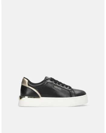 Pantofi sport de piele cu detalii metalice, Auriu/Negru