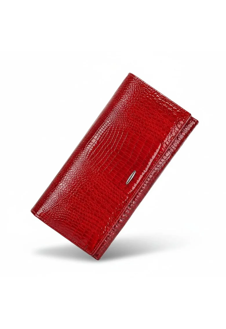 Portofel dama piele naturala lacuita, Red Hot, 18,5 X 3,5 X 9,5 cm