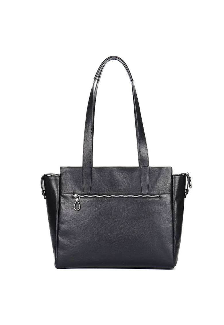 Geanta din piele naturala, BUSY LDY&GTM® Glide, de umar, compatibila laptop 15 inch, negru