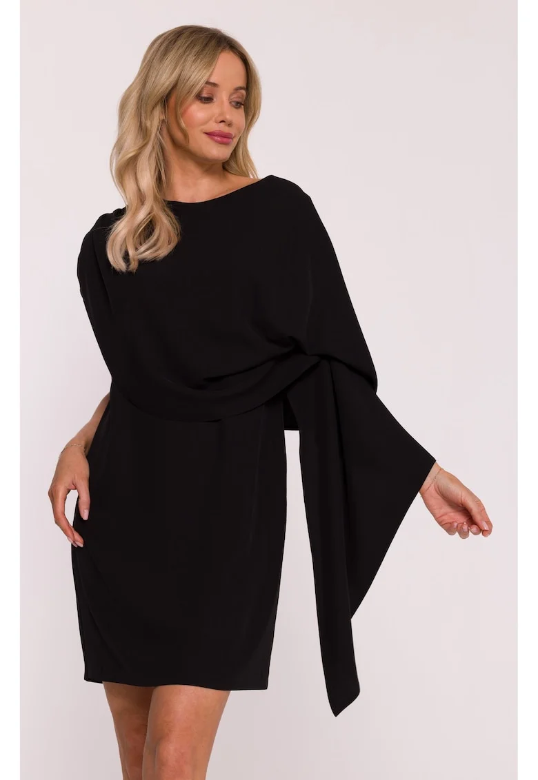 Rochie de cocktail cu pelerina decorativa - negru, Negru