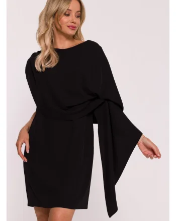 Rochie de cocktail cu pelerina decorativa - negru, Negru