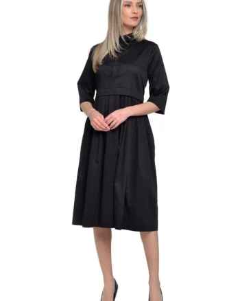 Rochie din bumbac cu pliuri si buzunare laterale Oprah