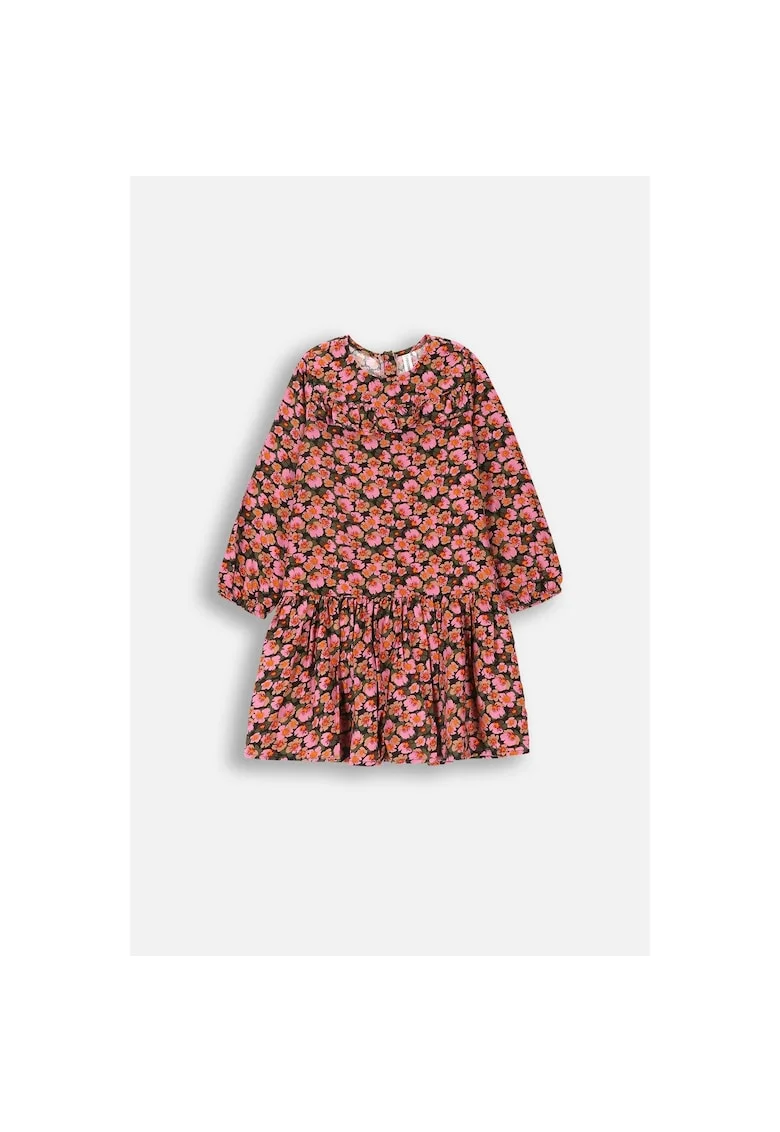 Rochie evazata cu talie cazuta si imprimeu floral, Multicolor