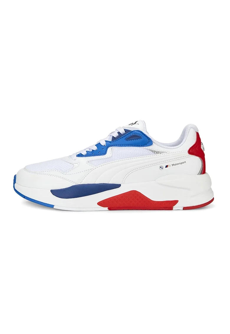 Pantofi sport de piele ecologica cu insertii de plasa BMW X-Ray, Rosu/Alb/Albastru royal
