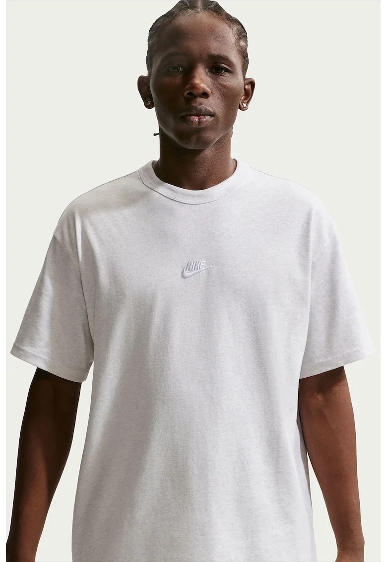 Tricou relaxed fit cu broderie logo Premium Essentials, Alb/Alb optic