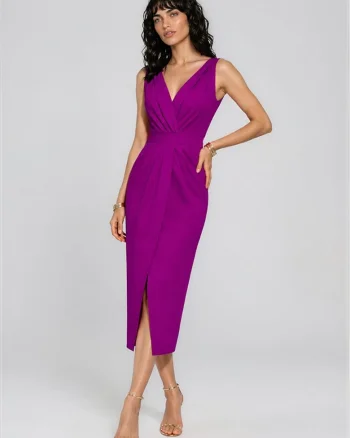 Rochie cocktail midi cu drapaje ALAYA, Magenta