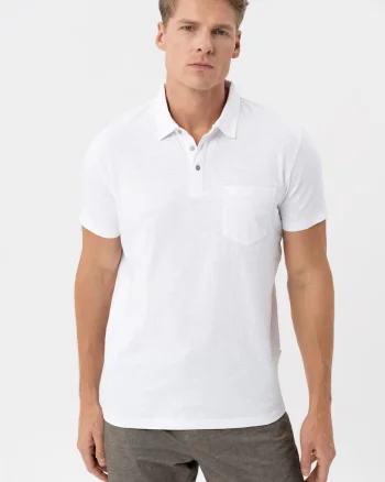Tricou polo barbati din bumbac, cu buzunar pe piept, uni, Regular Fit,  o-Chili, alb, Alb