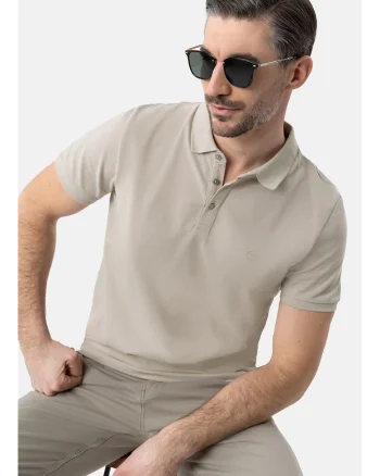 Tricou polo barbati din bumbac, Regular Fit, uni,  O-Chase, bej, Bej