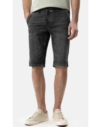 Blugi scurti bambati din bumbac, buzunare, talie elastica cu snur, Regular Fit,  E-Carst, grafit, Gri grafit