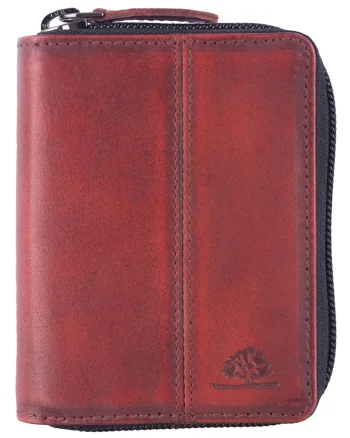Portofel dama piele naturala rosu 8 x 10 cm, Destressed,