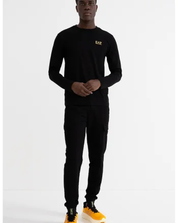 Bluza cu decolteu la baza gatului si logo pe piept, Negru