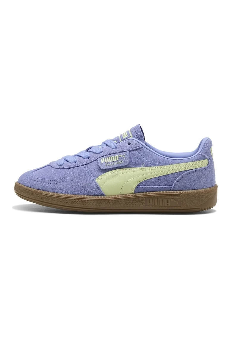Pantofi sport Palermo de piele intoarsa si piele, Albastru lavanda/Verde masliniu pal