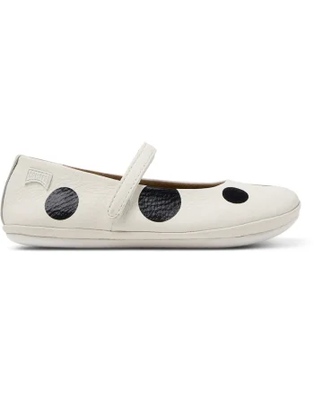 Balerini Mary Jane de piele cu model Right, Negru melange/Crem