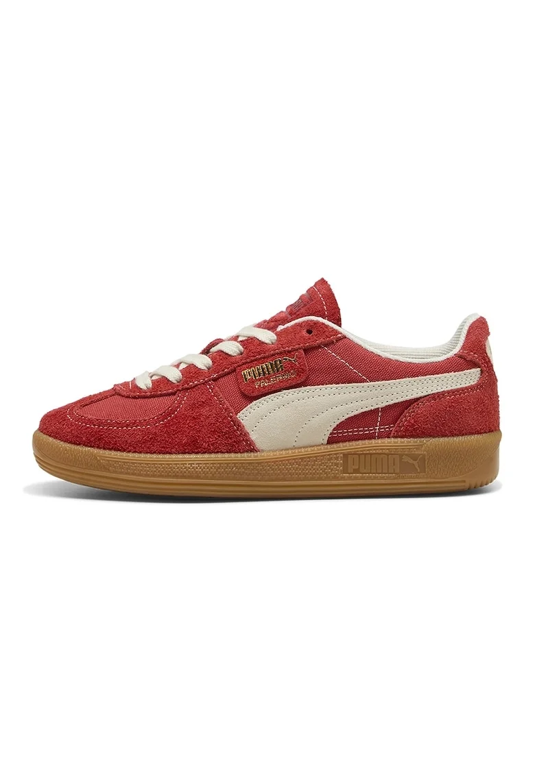 Pantofi sport Palermo Vintage cu insertii de piele intoarsa, Alb fildes/Rosu capsuna