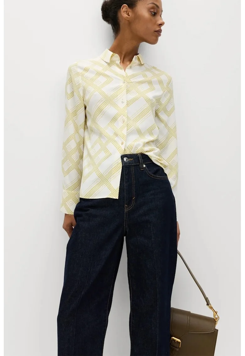 Camasa regular fit cu model, Alb/Verde masliniu deschis