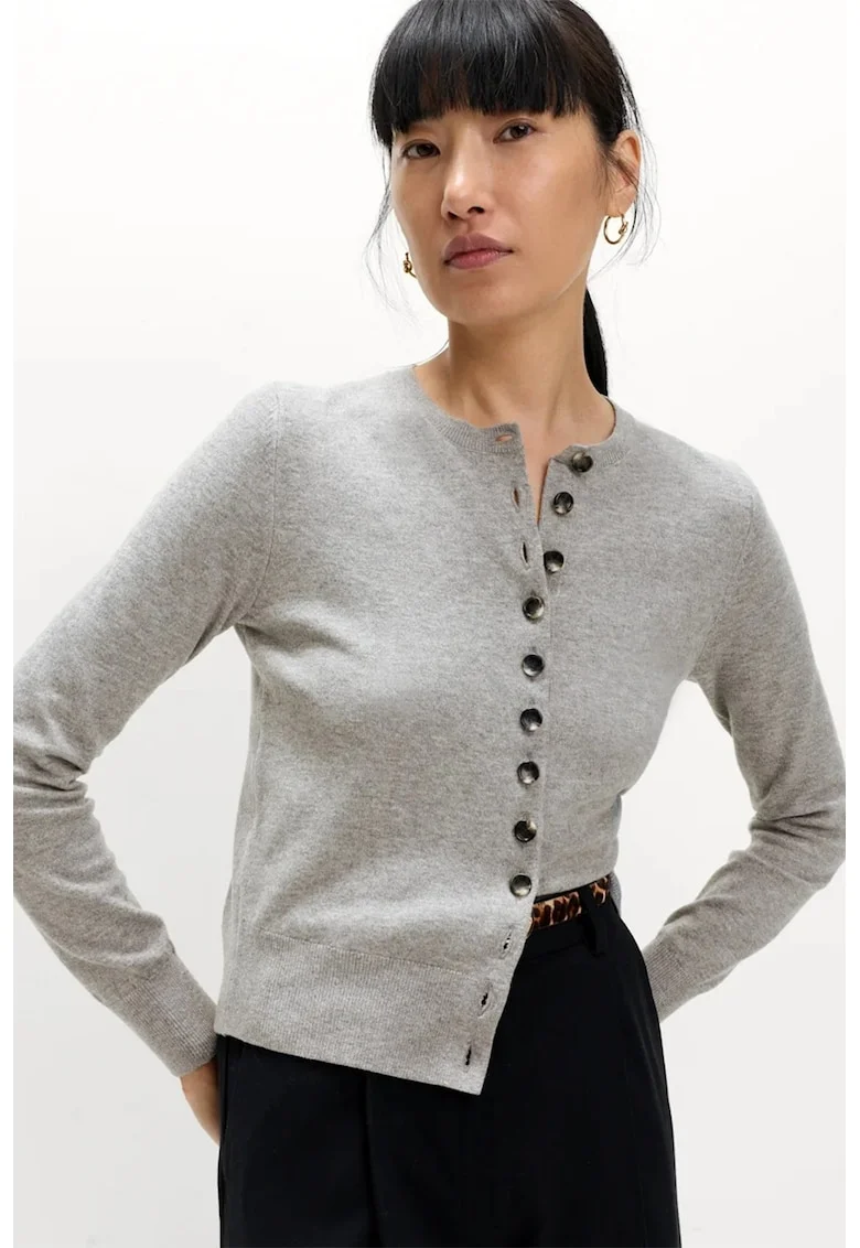 Cardigan tricotat cu nasturi, Gri deschis melange