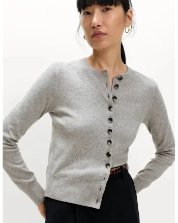 Cardigan tricotat cu nasturi, Gri deschis melange