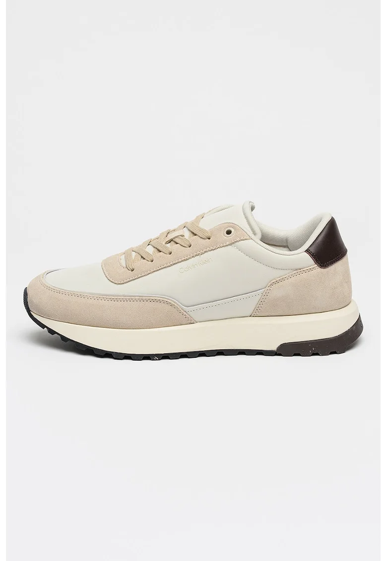 Pantofi sport din piele cu garnituri de piele intoarsa, Maro/Maro taupe deschis/Bej deschis