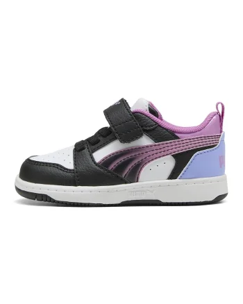 Pantofi sport Rebound V6 Lo de piele ecologica cu velcro, Alb/Negru/Albastru azur