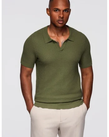 Tricou polo texturat, Verde masliniu