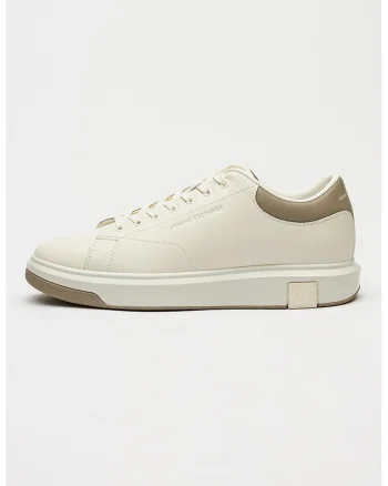 Pantofi sport din piele cu model uni, Alb murdar/Grej