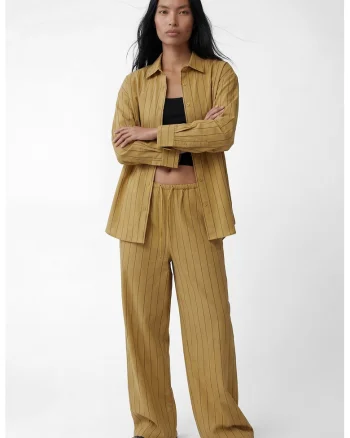 Pantaloni din amestec de modal cu dungi, Galben mustar