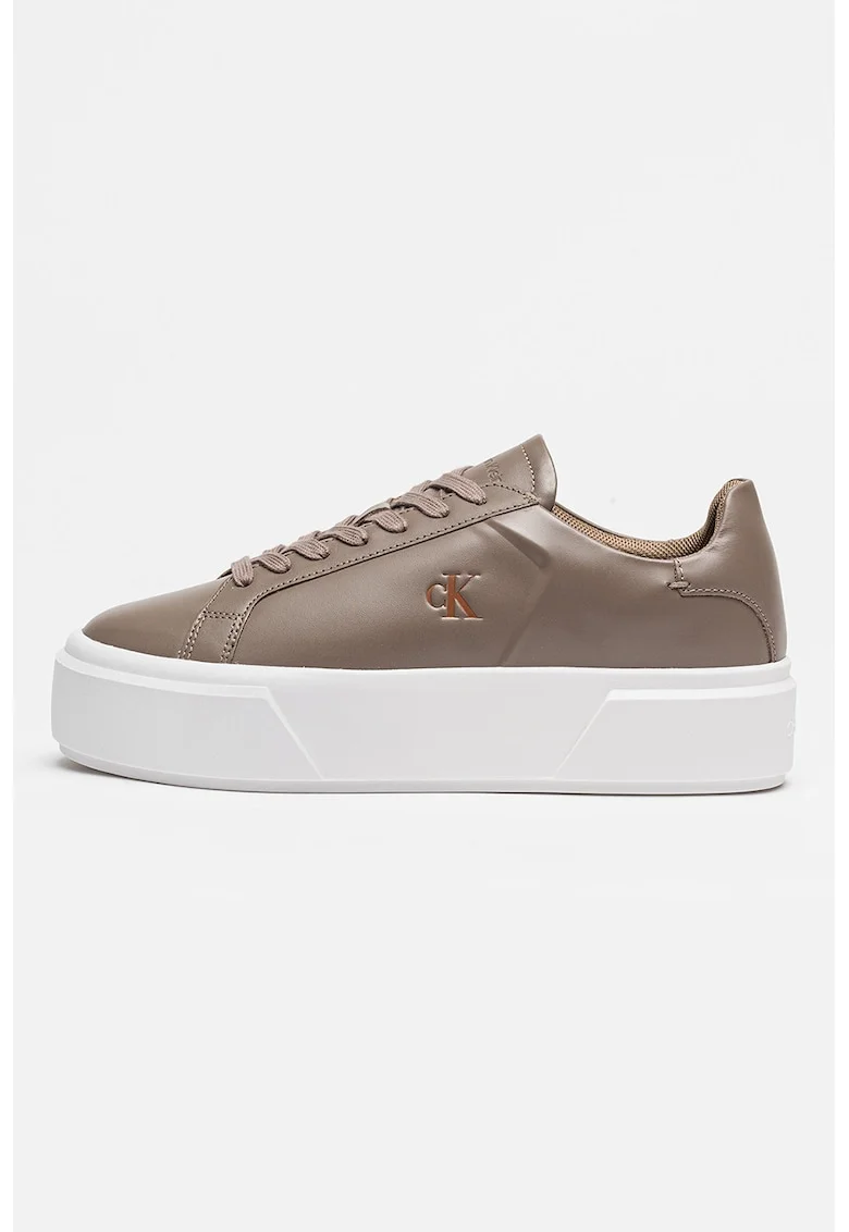 Pantofi sport flatform din piele cu logo Sienna, Maro taupe