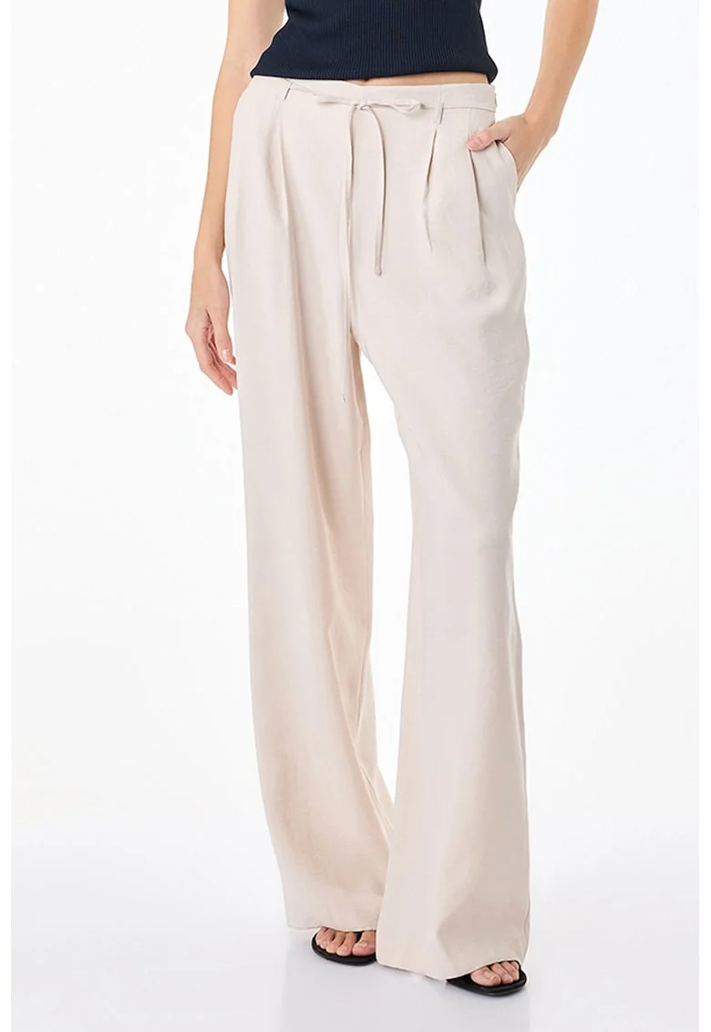 Pantaloni din amestec de modal cu croiala ampla si cordon, Negru stins