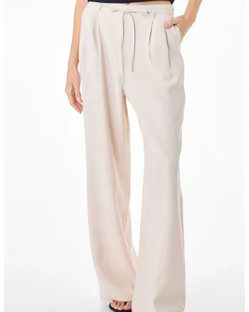 Pantaloni din amestec de modal cu croiala ampla si cordon, Negru stins