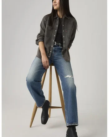 Camasa lejera din denim Teodora, Gri inchis
