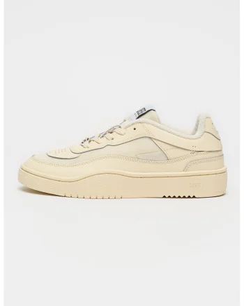 Pantofi sport low-cut cu varf oval si segmente din piele, Crem