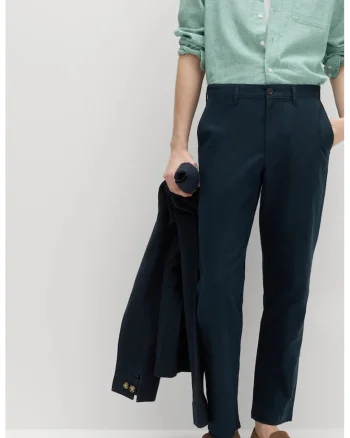 Pantaloni chino din amestec de in, Albastru inchis
