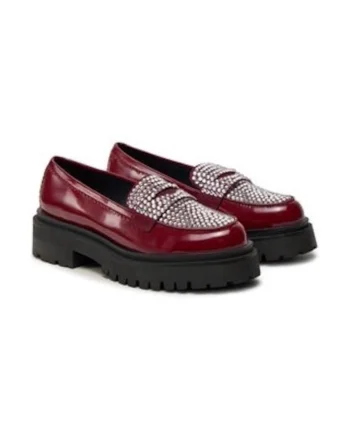 Mocasini dama,  piele ecologica, burgundy, Visiniu