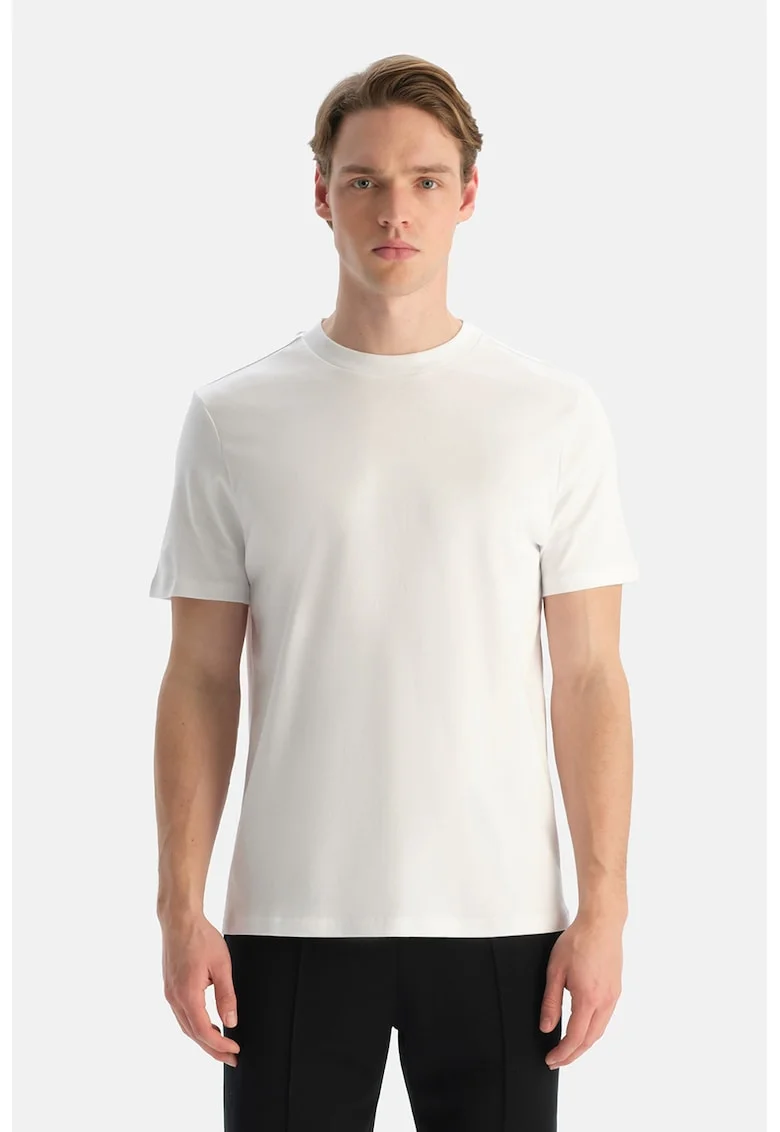 Tricou de casa din bumbac cu decolteu la baza gatului, Alb murdar