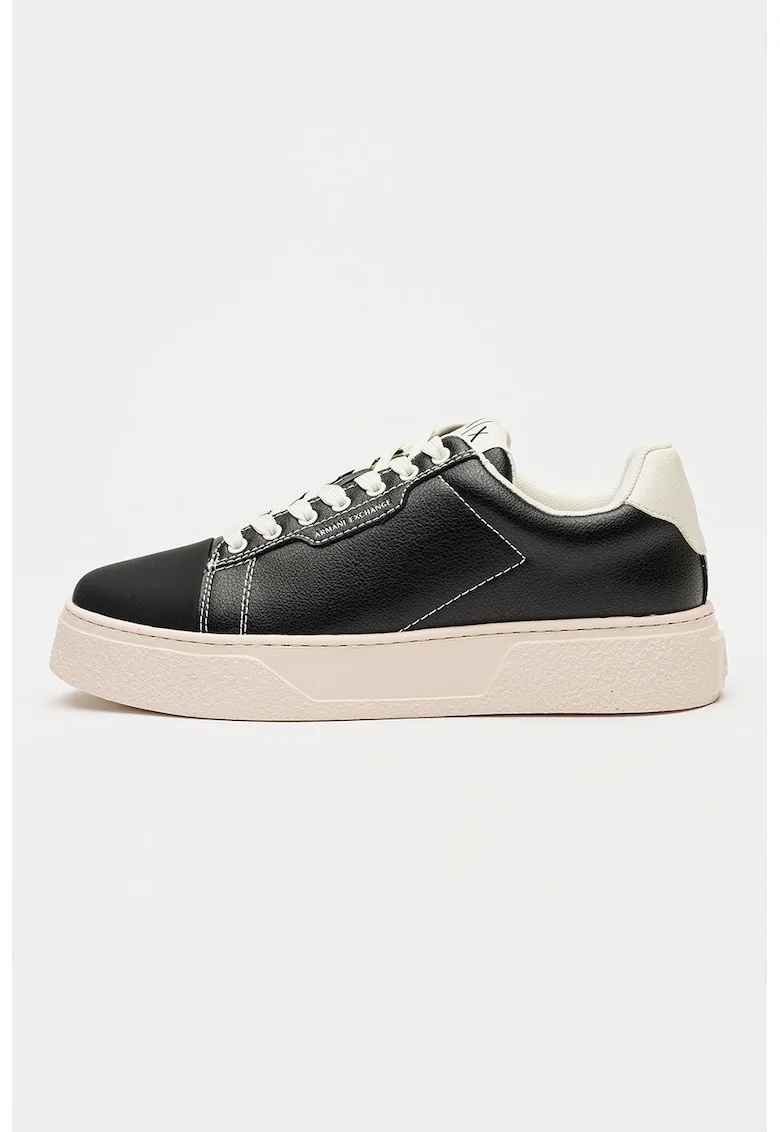 Pantofi sport low-cut din piele ecologica, Negru/Alb murdar