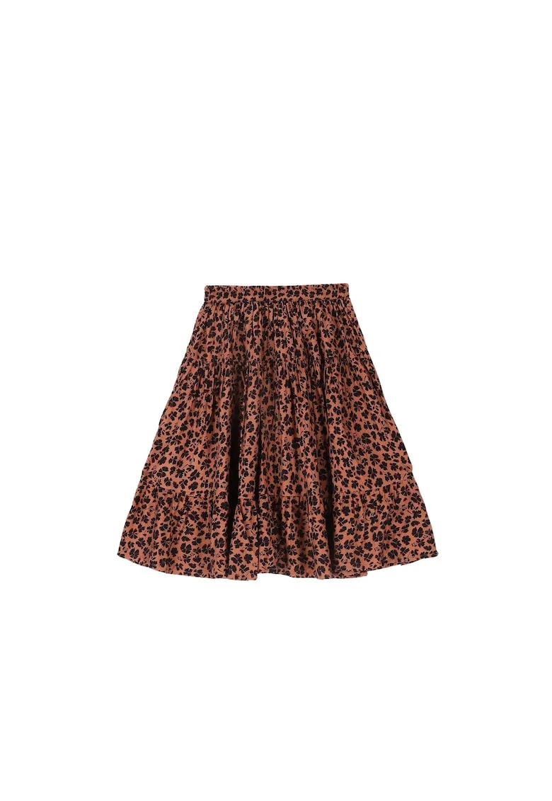 Fusta  pentru fete, model floral, elastic in talie, maro/negru