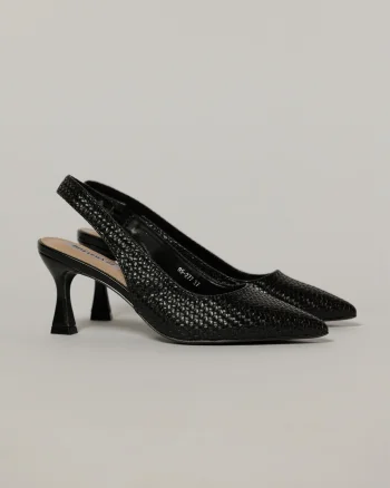 Pantofi negri din piele ecologica cu design impletit