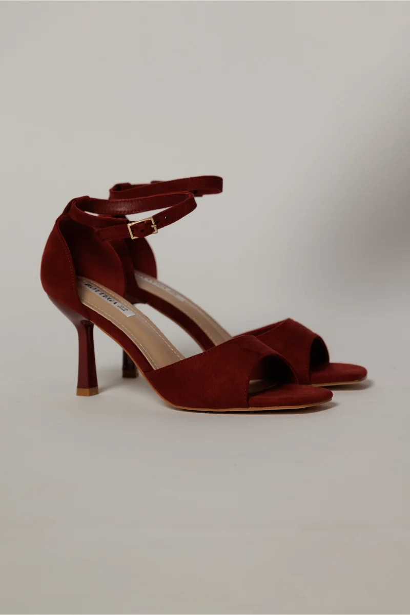 Sandale bordo elegante din piele intoarsa ecologica cu varf patrat