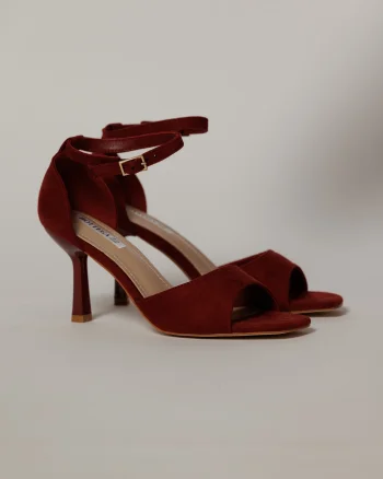 Sandale bordo elegante din piele intoarsa ecologica cu varf patrat
