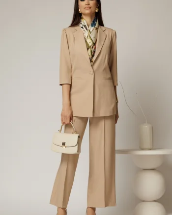 Compleu DY Fashion bej din sacou si pantalon