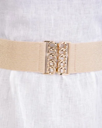 Curea lata aurie cu tesatura de lurex de 6 cm, din material elastic cu catarama aurie