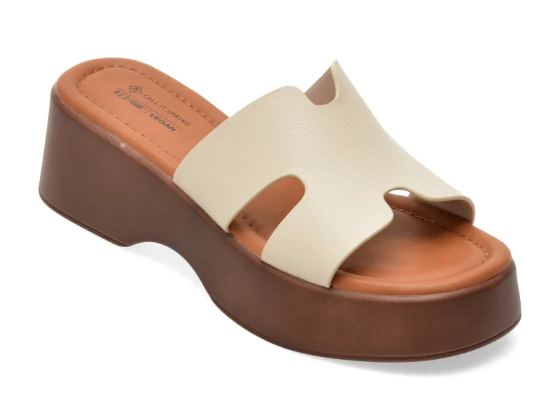 Papuci CALL IT SPRING albe, 14081122, din piele ecologica