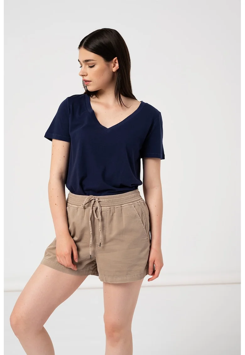 Tricou din bumbac organic cu decolteu in V, Bleumarin