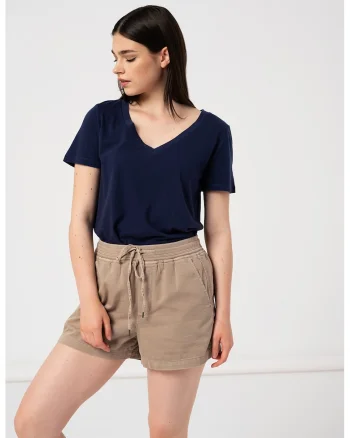 Tricou din bumbac organic cu decolteu in V, Bleumarin
