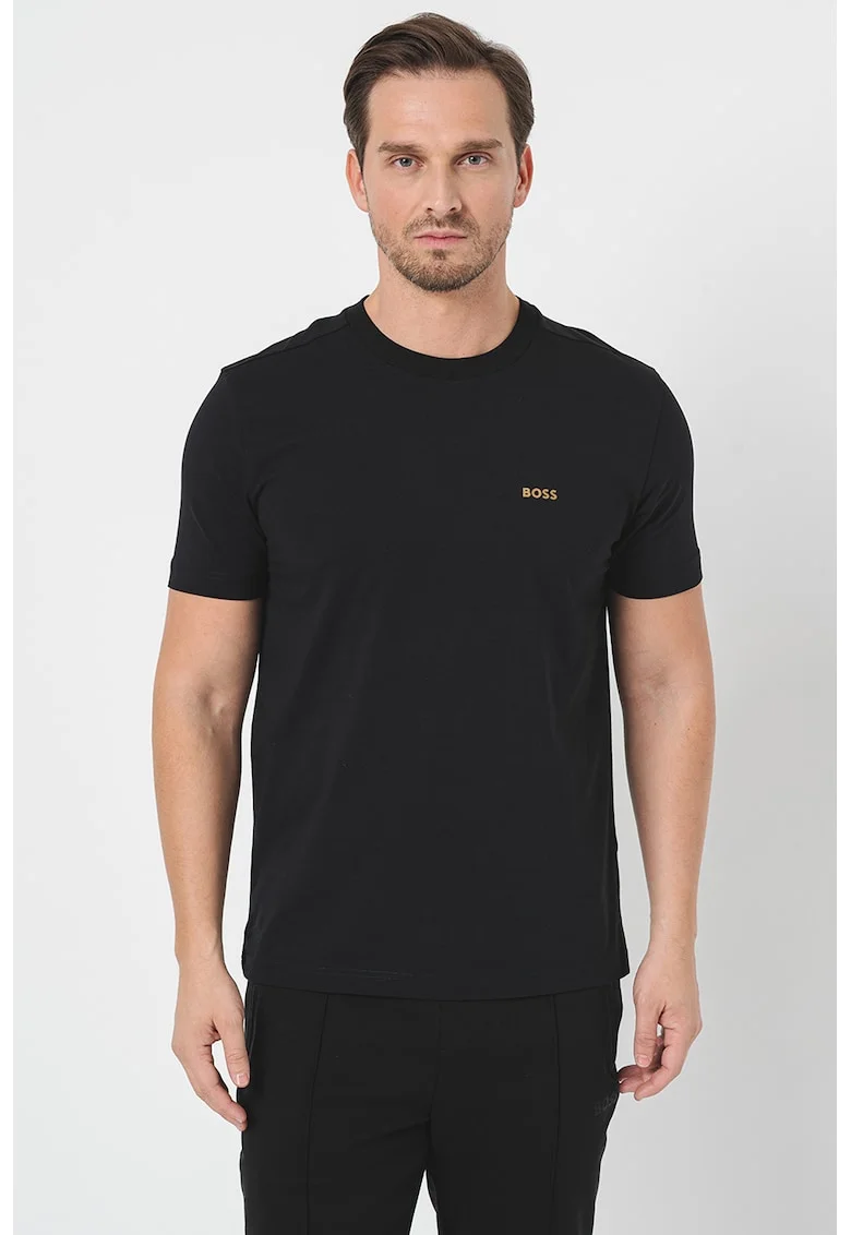 Tricou cu logo discret si decolteu la baza gatului, Negru