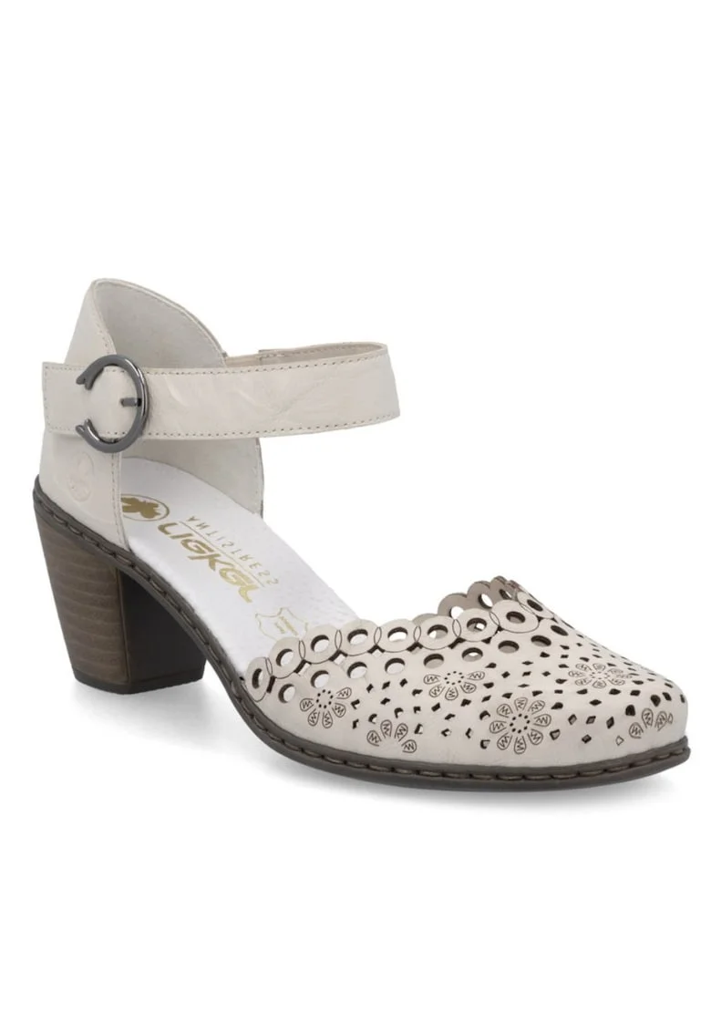 Pantofi decupati  bej din piele naturala cu perforatii dantelate RIK40902-60