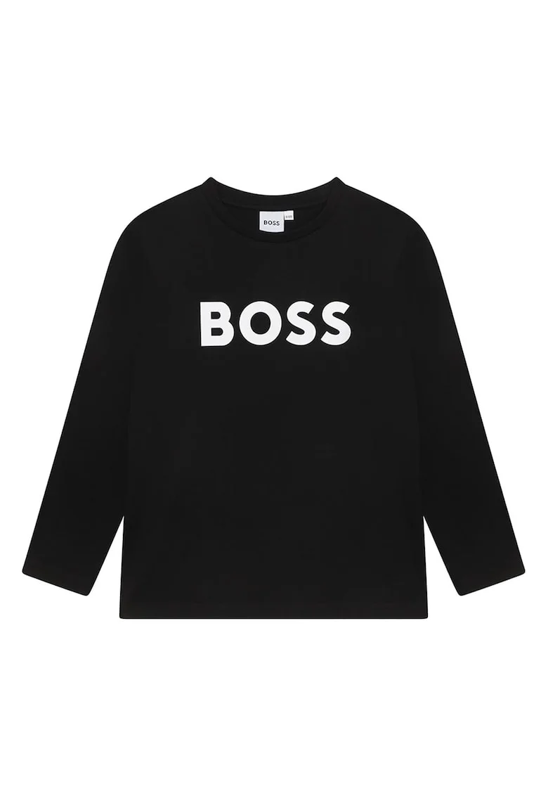 Bluza cu decolteu la baza gatului si imprimeu logo contrastant, Negru